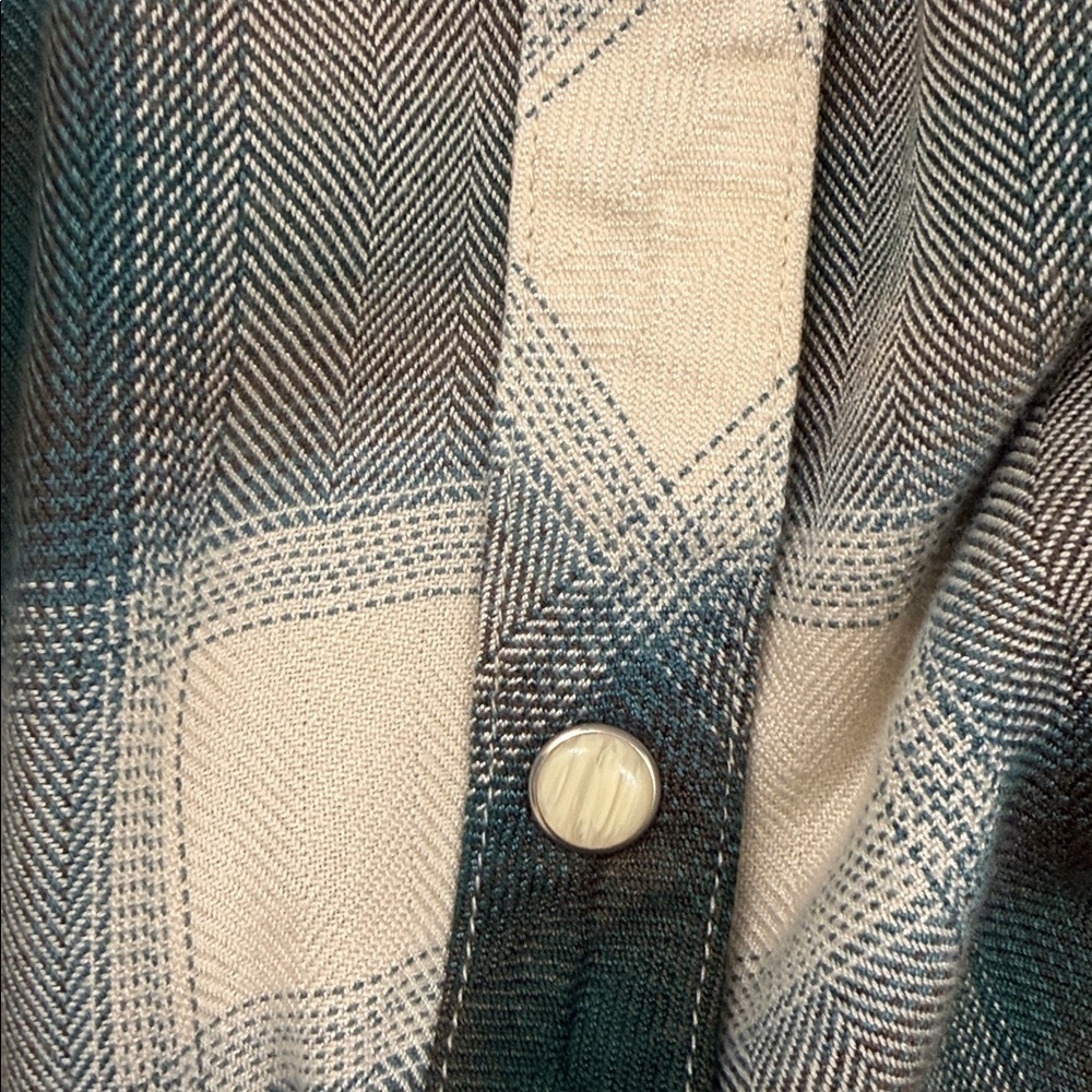 Rails Hunter Shirt Button Down Western Style Ivory Teal Olive Plaid Size Medium - Picture 7 of 13